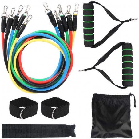 Lot de 11 bandes de résistance pour exercices de fitness, étui de transport, idéal pour le yoga, le fitness à domicile