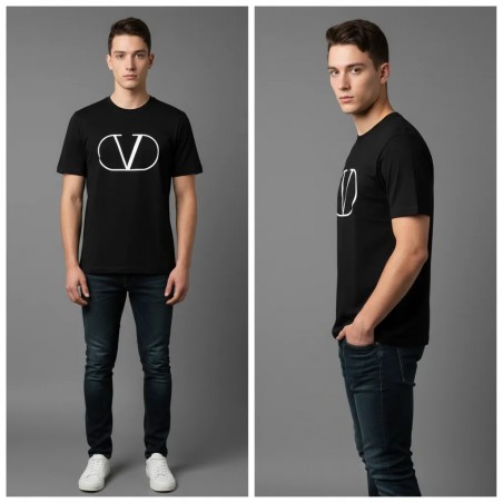 تي شيرت أسود كلاسيكي بشعار