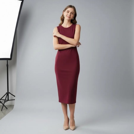 Elegant Burgundy Sleeveless Midi Dress